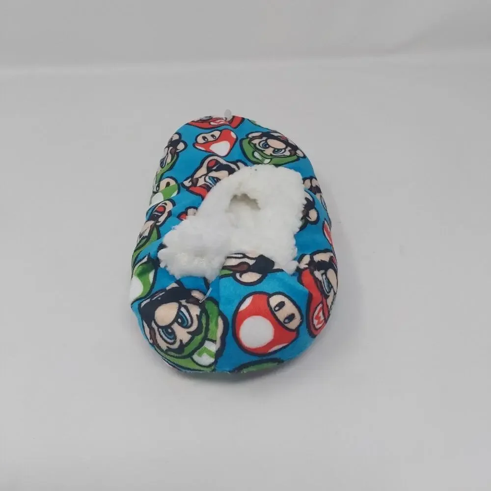 Nintendo Super Mario Luigi Plush Sherpa Slippers Kids Blue Cozy House Shoes 8-13